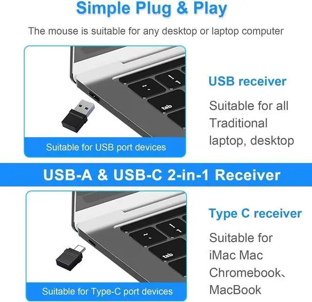 Alt view image 4 of 7 - Bluetooth Mouse,Rechargeable Wireless Mouse for MacBook Pro/MacBook Air/Laptop/PC/Mac/iPad pro/Computer,Bluetooth 5.3/3.0 and 2.4GHz USB Type-C