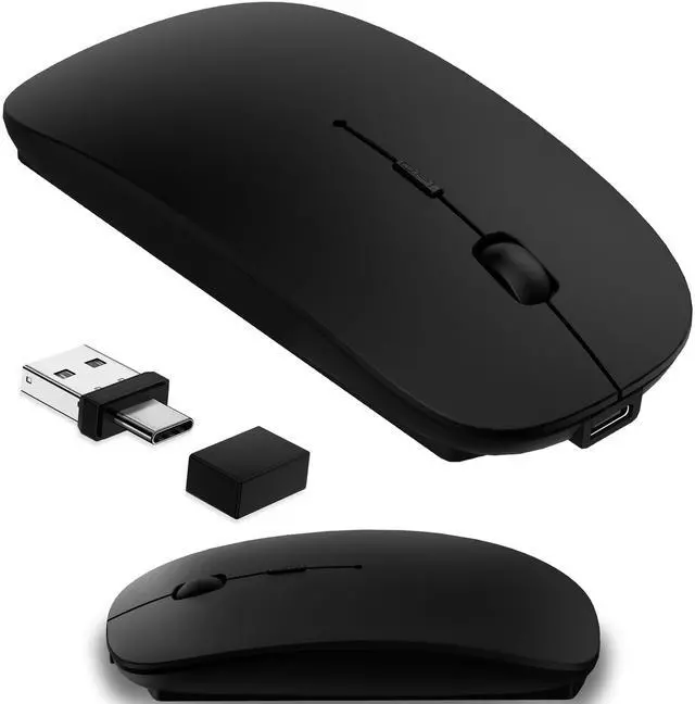 Main image of Wireless Mouse for MacBook & iPad, Bluetooth 5.2/3.0 & 2.4G USB-C/USB-A, Rechargeable Silent Slim Mouse with Multi-Device Switching & Activity Mode to Prevent Screen Lock - Black
