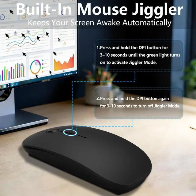 Alt view image 3 of 7 - Wireless Mouse for MacBook & iPad, Bluetooth 5.2/3.0 & 2.4G USB-C/USB-A, Rechargeable Silent Slim Mouse with Multi-Device Switching & Activity Mode to Prevent Screen Lock - Black