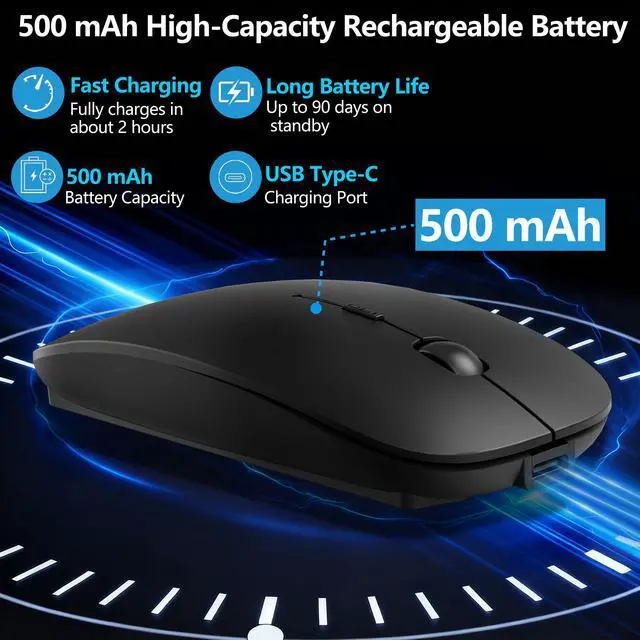 Alt view image 5 of 7 - Wireless Mouse for MacBook & iPad, Bluetooth 5.2/3.0 & 2.4G USB-C/USB-A, Rechargeable Silent Slim Mouse with Multi-Device Switching & Activity Mode to Prevent Screen Lock - Black