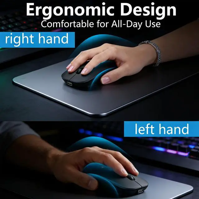 Alt view image 7 of 7 - Wireless Mouse for MacBook & iPad, Bluetooth 5.2/3.0 & 2.4G USB-C/USB-A, Rechargeable Silent Slim Mouse with Multi-Device Switching & Activity Mode to Prevent Screen Lock - Black