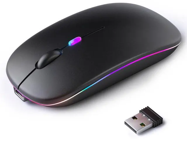 Main image of Wireless Bluetooth Mouse Rechargeable, Silent, Dual Mode (Bluetooth 5.2 & USB) with LED Lights Portable for Laptop, Desktop, & Tablet(Black)