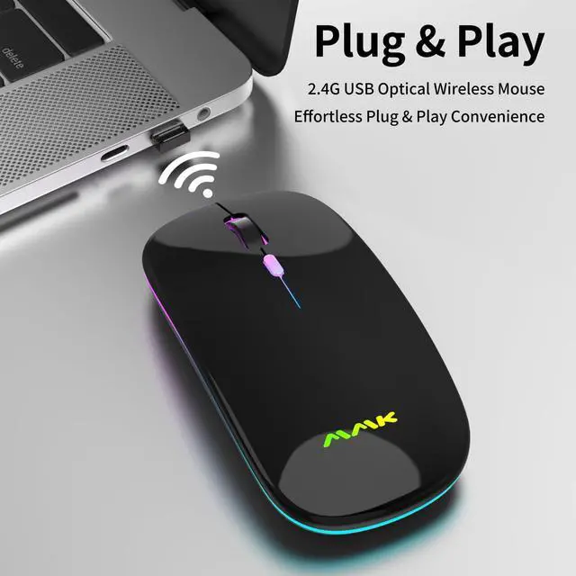 Alt view image 2 of 7 - Wireless Bluetooth Mouse for Laptop, Rechargeable Mouse 2.4G USB Optical Wireless Mouse, LED Slim Dual Mode(Bluetooth 5.0 and 2.4G) Wireless for Laptop, PC, Mac OS, Android, Windows (Black)
