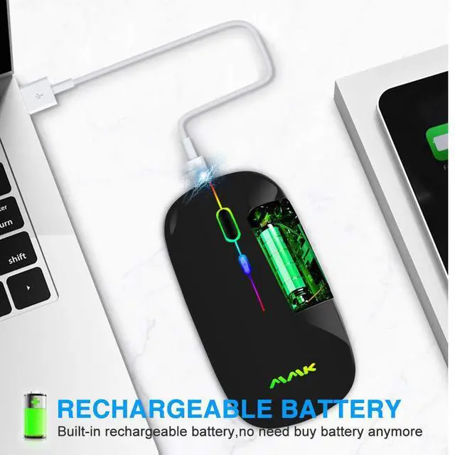Alt view image 4 of 7 - Wireless Bluetooth Mouse for Laptop, Rechargeable Mouse 2.4G USB Optical Wireless Mouse, LED Slim Dual Mode(Bluetooth 5.0 and 2.4G) Wireless for Laptop, PC, Mac OS, Android, Windows (Black)