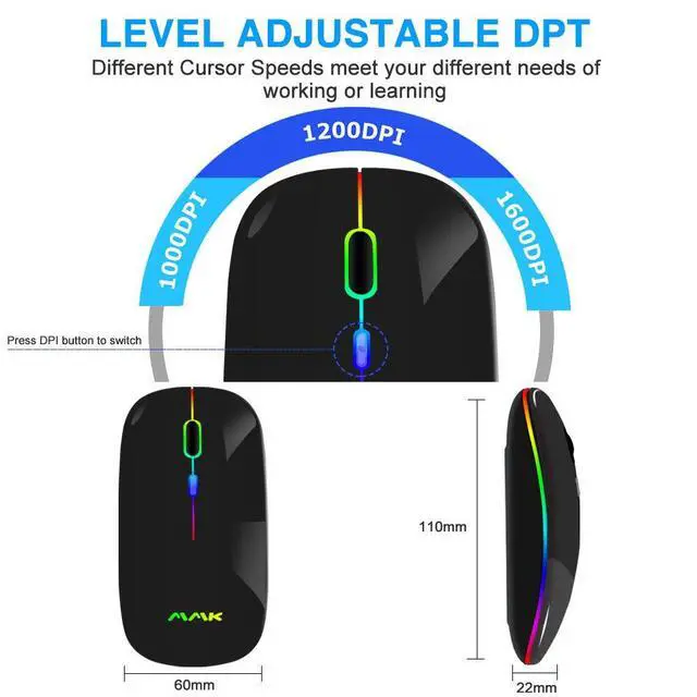 Alt view image 5 of 7 - Wireless Bluetooth Mouse for Laptop, Rechargeable Mouse 2.4G USB Optical Wireless Mouse, LED Slim Dual Mode(Bluetooth 5.0 and 2.4G) Wireless for Laptop, PC, Mac OS, Android, Windows (Black)