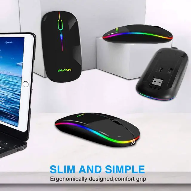 Alt view image 7 of 7 - Wireless Bluetooth Mouse for Laptop, Rechargeable Mouse 2.4G USB Optical Wireless Mouse, LED Slim Dual Mode(Bluetooth 5.0 and 2.4G) Wireless for Laptop, PC, Mac OS, Android, Windows (Black)