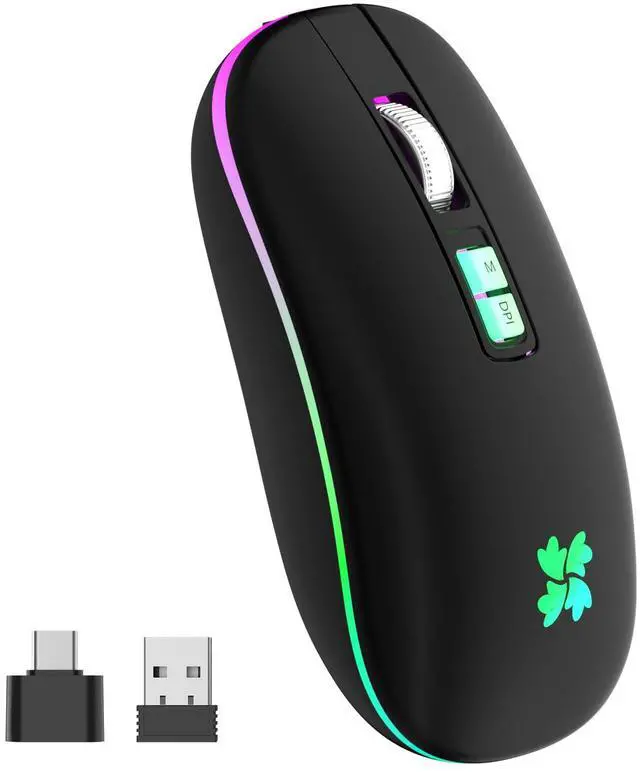 Main image of Wireless Rechargeable, Backlit LED Portable Silent Computer Mouse for Laptop, PC, MacBook, Chromebook, Notebook, 2.4G USB Cordless Mouse with USB-C Conversion Interface for iPad, Tablet