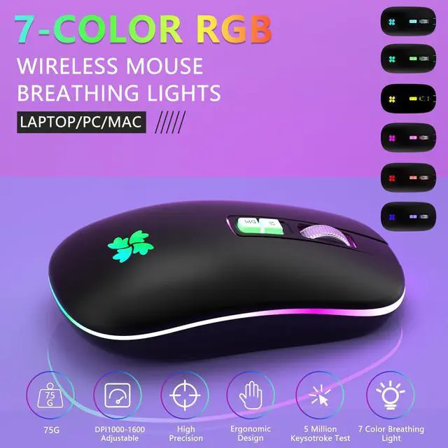 Alt view image 3 of 7 - Wireless Rechargeable, Backlit LED Portable Silent Computer Mouse for Laptop, PC, MacBook, Chromebook, Notebook, 2.4G USB Cordless Mouse with USB-C Conversion Interface for iPad, Tablet