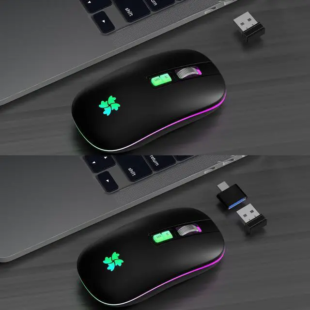 Alt view image 4 of 7 - Wireless Rechargeable, Backlit LED Portable Silent Computer Mouse for Laptop, PC, MacBook, Chromebook, Notebook, 2.4G USB Cordless Mouse with USB-C Conversion Interface for iPad, Tablet