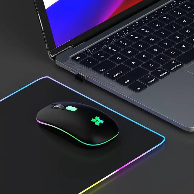 Alt view image 6 of 7 - Wireless Rechargeable, Backlit LED Portable Silent Computer Mouse for Laptop, PC, MacBook, Chromebook, Notebook, 2.4G USB Cordless Mouse with USB-C Conversion Interface for iPad, Tablet