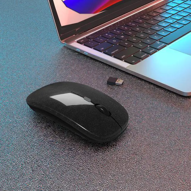 Alt view image 2 of 7 - Wireless Bluetooth Mouse, Rechargeable, Dual Mode Bluetooth 5.2 & 2.4G USB, LED Lights, Slim, Silent, Portable Computer Mouse for Laptop, PC, MacBook, iPad, Tablet (Bright Black)