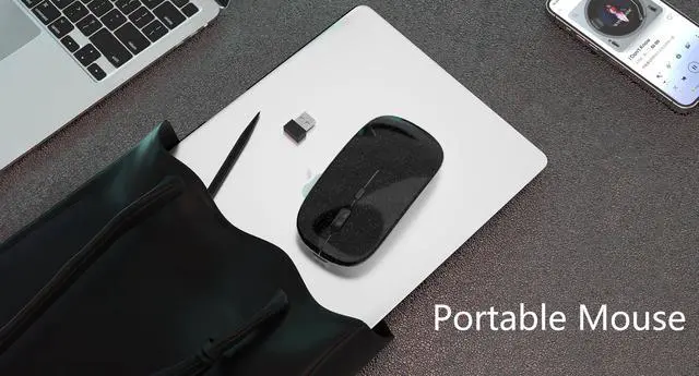 Alt view image 7 of 7 - Wireless Bluetooth Mouse, Rechargeable, Dual Mode Bluetooth 5.2 & 2.4G USB, LED Lights, Slim, Silent, Portable Computer Mouse for Laptop, PC, MacBook, iPad, Tablet (Bright Black)