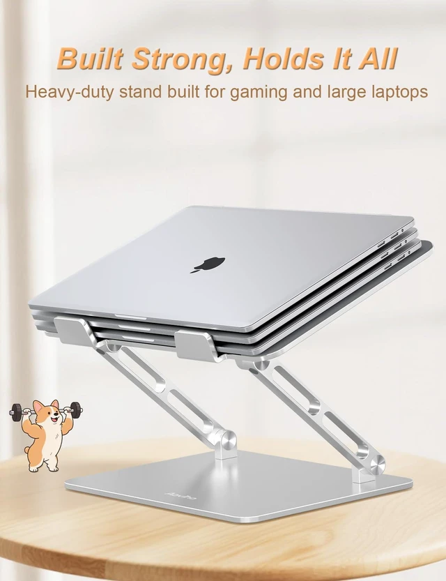 Alt view image 2 of 7 - Aluminum Laptop Stand for Desk Fit for All 10"-17.3" Laptops, Silver Height-adjustable Notebook Holder, Ergonomic Computer Riser with Unique Puppy Cooling Vent, for Mac, Dell, Lenovo, HP
