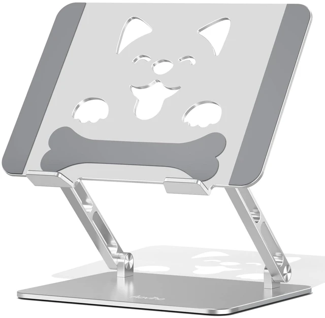 Main image of Aluminum Laptop Stand for Desk Fit for All 10"-17.3" Laptops, Silver Height-adjustable Notebook Holder, Ergonomic Computer Riser with Unique Puppy Cooling Vent, for Mac, Dell, Lenovo, HP