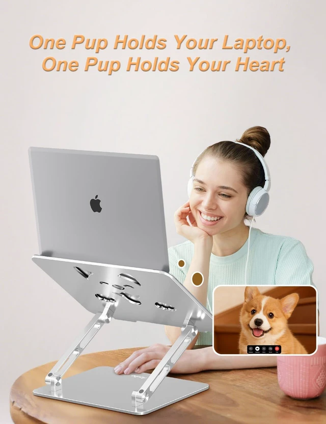 Alt view image 7 of 7 - Aluminum Laptop Stand for Desk Fit for All 10"-17.3" Laptops, Silver Height-adjustable Notebook Holder, Ergonomic Computer Riser with Unique Puppy Cooling Vent, for Mac, Dell, Lenovo, HP
