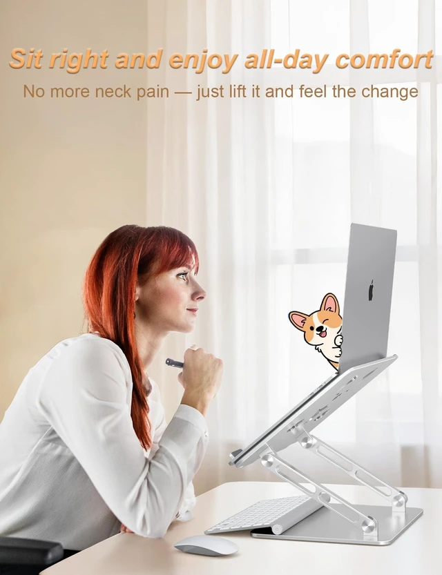 Alt view image 5 of 7 - Aluminum Laptop Stand for Desk Fit for All 10"-17.3" Laptops, Silver Height-adjustable Notebook Holder, Ergonomic Computer Riser with Unique Puppy Cooling Vent, for Mac, Dell, Lenovo, HP