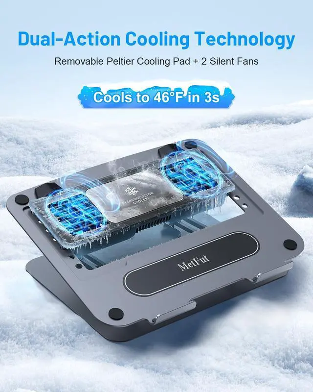 Alt view image 2 of 7 - Laptop Cooling Pad with Detachable Fan & Cooler, Adjustable Height & Angle, 360 Rotation Base, Ultra-Quiet, Carbon Steel Framework for MacBook, ASUS, Dell 10-16 Laptop for Tablet, DJ Mixer