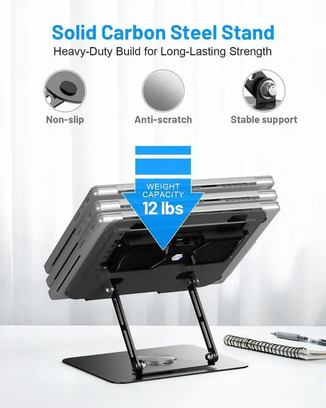 Alt view image 6 of 7 - Laptop Cooling Pad with Detachable Fan & Cooler, Adjustable Height & Angle, 360 Rotation Base, Ultra-Quiet, Carbon Steel Framework for MacBook, ASUS, Dell 10-16 Laptop for Tablet, DJ Mixer