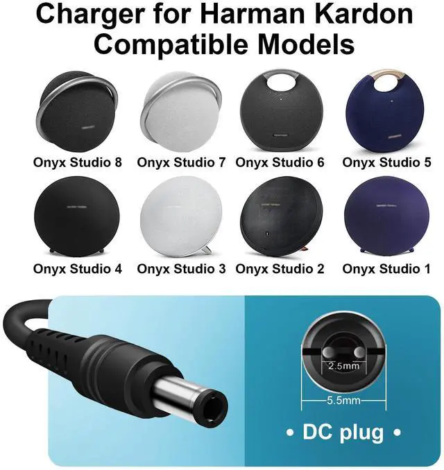 Alt view image 2 of 7 - Charger for Harman Kardon Onyx Studio 8 7 6 5 4 3 2 1 Wireless Bluetooth Portable Speaker Replacement Harman Kardon Charger 19V 38W AC Fast Power Adapter Cord