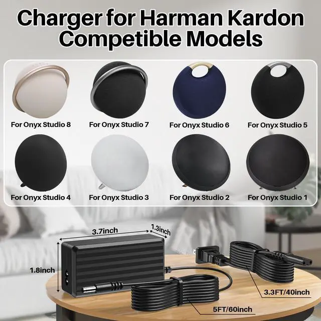 Alt view image 2 of 6 - Charger for Harman Kardon Speaker Onyx Studio 8 7 6 5 4 3 2 1 Wireless Speaker Onyx Aura Studio 19V DC Power Supply
