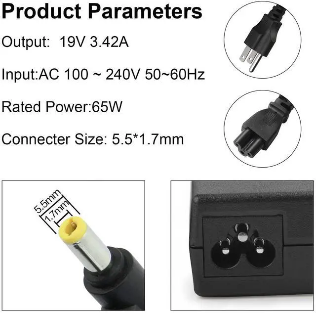 Alt view image 4 of 7 - AC Adapter for Acer DA-40A19, ADP-40PH BB, ADS-65AL-19-3 19065G PA-1051-91 Power Supply
