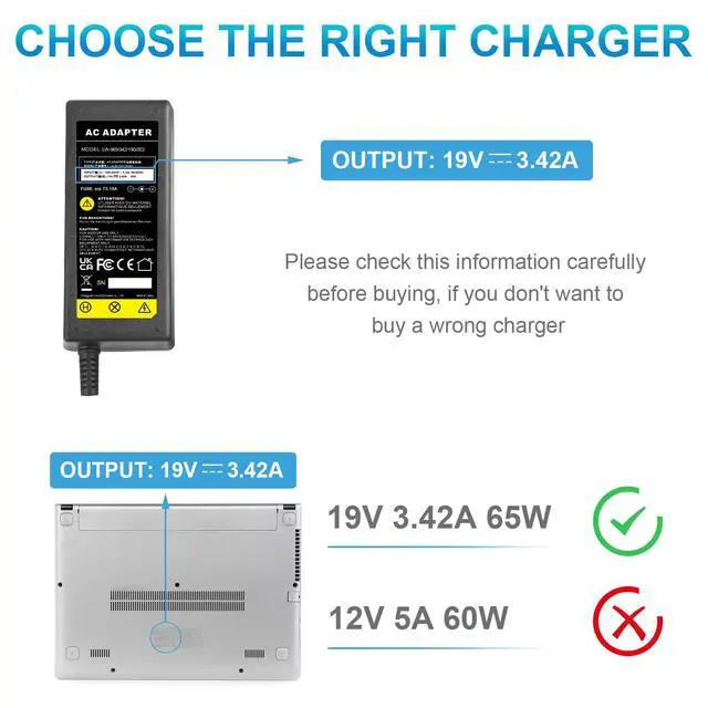 Alt view image 6 of 7 - AC Adapter for Acer DA-40A19, ADP-40PH BB, ADS-65AL-19-3 19065G PA-1051-91 Power Supply