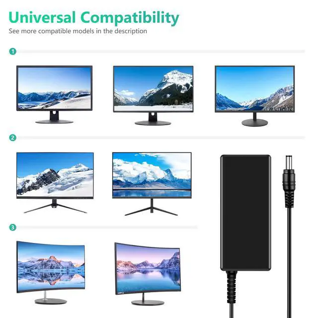 Alt view image 5 of 6 - 12V AC Adapter Replacement for Sceptre Monitor 32" 30" 27" 24" 22" 20" 19" 15" E248W-19203R E22 E248W E225W E205W E275W Screen LED-Lit & Supersonic Monitor Power Supply Cord Charger
