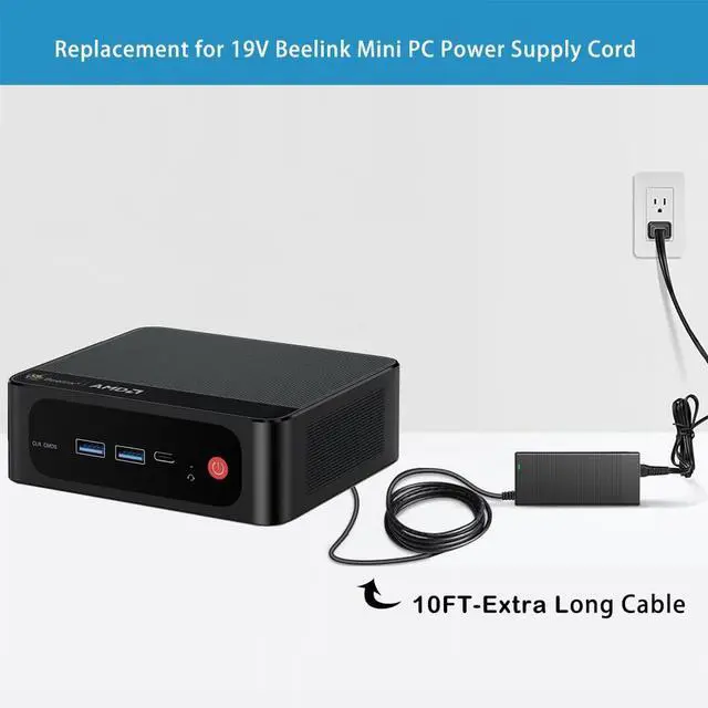 Alt view image 2 of 7 - UL Listed Mini PC Adapter 19V 3.42A 3A Compatible with Beelink SER5, SER5 Pro, SER4, SER3, SEi8, SEi10, SEi11, GT-R Series, GTR4, GTR5, GTR6, Desktop Mini Computer PC Power Cord Supply