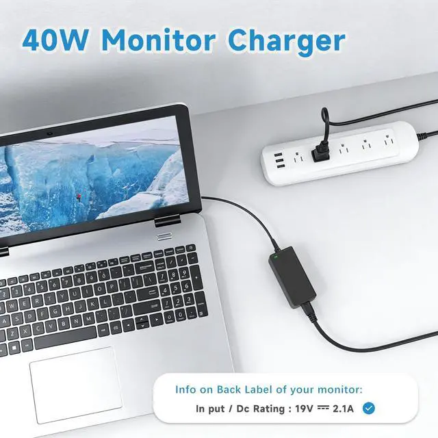 Alt view image 6 of 7 - 19V 2.1A 40W DC Monitor Power Supply Adapter Compatible with LG Electronics 27" 24" 23" 22" 20" 19" LCD LED HD TV Monitor Widescreen Power Supply Adapter Cord 6.5 * 4.4mm Tip