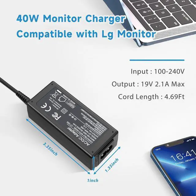 Alt view image 5 of 7 - 19V 2.1A 40W DC Monitor Power Supply Adapter Compatible with LG Electronics 27" 24" 23" 22" 20" 19" LCD LED HD TV Monitor Widescreen Power Supply Adapter Cord 6.5 * 4.4mm Tip