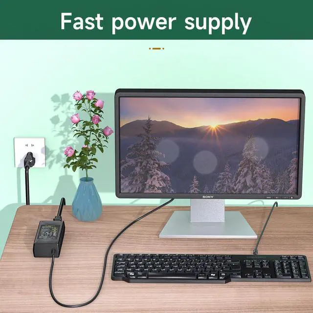 Alt view image 4 of 5 - 65W 19V 3.42A AC Adapter Replacement for HP Pavilion Monitor Power Supply, 3-Prong Grounded Cord Compatible with VH240A CW ER Series Desktop Display