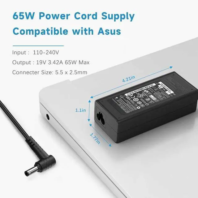 Alt view image 5 of 7 - 19V Monitor Power Adapter Cord Compatible with Asus 22'' 23'' 24'' 27'' LCD Monitor VG278Q VG278 VG279 VG279Q VG245H VG245 VG248QE VX248 VX248H VX228H VX279H MX239H MX279H Power Cable