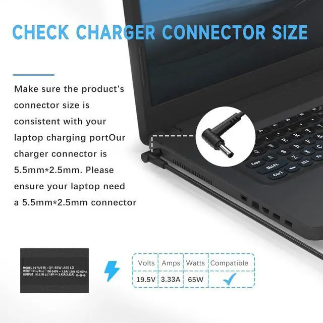 Alt view image 7 of 7 - 19V Monitor Power Adapter Cord Compatible with Asus 22'' 23'' 24'' 27'' LCD Monitor VG278Q VG278 VG279 VG279Q VG245H VG245 VG248QE VX248 VX248H VX228H VX279H MX239H MX279H Power Cable
