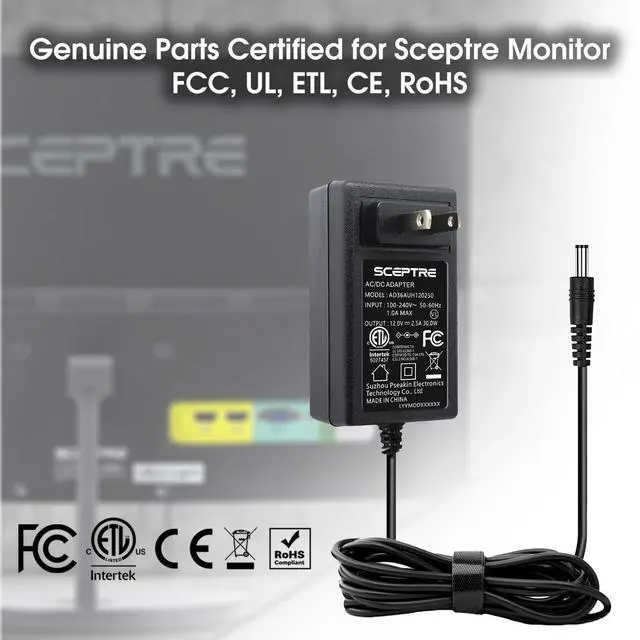 Alt view image 6 of 6 - AC/DC Adapter 12V-2.5A 30W Power Cord Genuine Parts Made for Sceptre Monitor C248W-FW100T C248W-1920RN E205W-16003RT E225W-19203R E225W-FPT E248W-19203R E248W-FW100T E248W-FP100T E248W-FPT Series