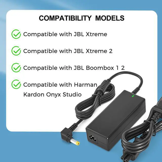 Alt view image 3 of 6 - 19V Power Adapter Charger Compatible with JBL Xtreme/Xtreme 2/Boombox 1/2/3, Compatible with Harman Kardon Onyx Studio 8/7/6/5/4/3/2/1 Wireless Bluetooth Speakers Power Supply Cord