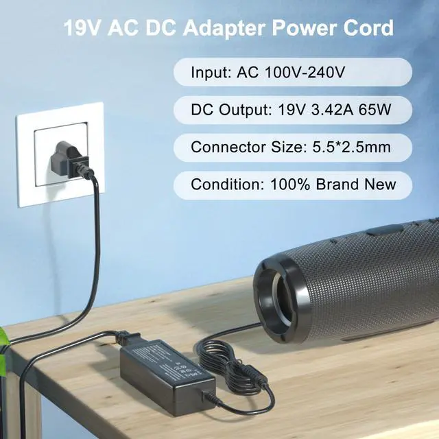 Alt view image 2 of 6 - 19V Power Adapter Charger Compatible with JBL Xtreme/Xtreme 2/Boombox 1/2/3, Compatible with Harman Kardon Onyx Studio 8/7/6/5/4/3/2/1 Wireless Bluetooth Speakers Power Supply Cord