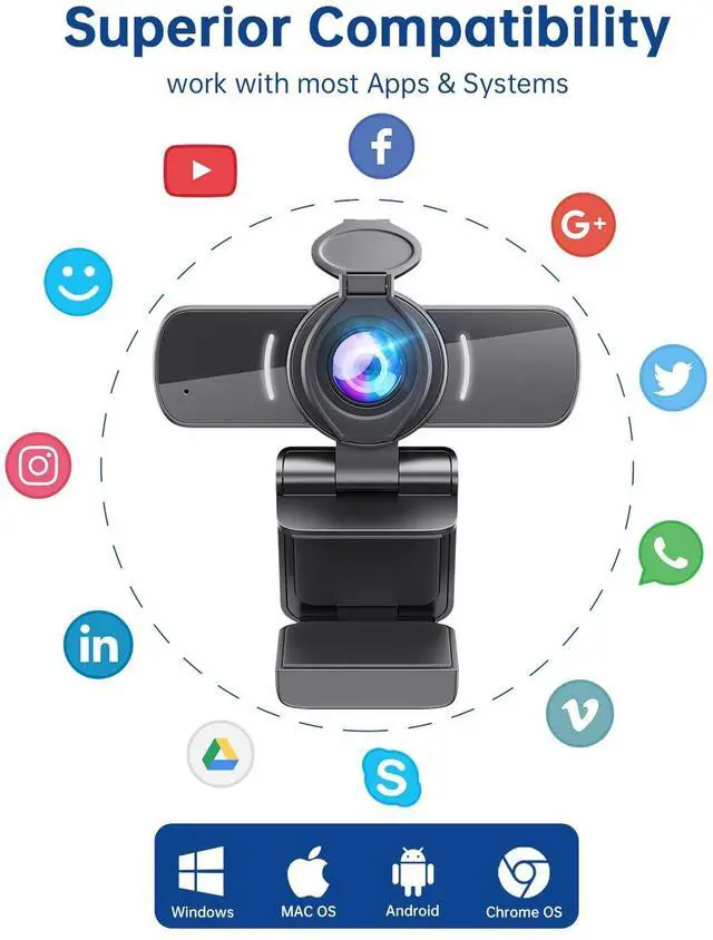 Alt view image 7 of 7 - Webcam with Microphone, 1080P 30fps HD Webcams, USB 2.0 Computer Webcam, 3D Noise Reduction and Automatic Gain Web Cam for PC Mac Laptop Desktop,Video Calling, Online Classes and Video Conference