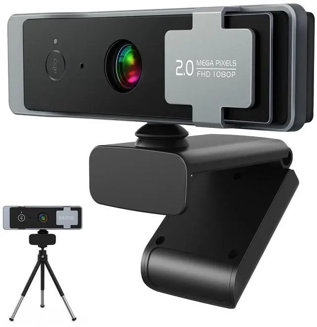 Main image of 1080P Webcam for PC, Computer Camera with Privacy Cover & Tripod, Dual Noise-Cancelling Microphones, Ideal for Zoom, Skype, Video Calls & Conferences