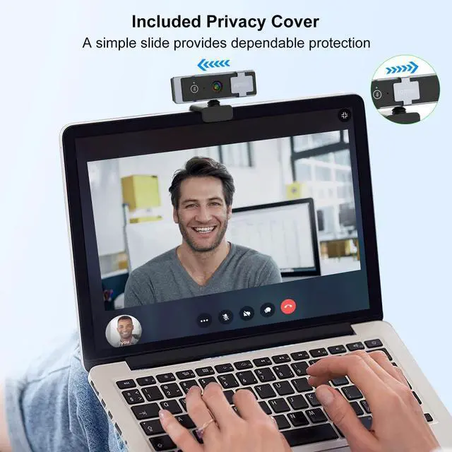 Alt view image 5 of 6 - 1080P Webcam for PC, Computer Camera with Privacy Cover & Tripod, Dual Noise-Cancelling Microphones, Ideal for Zoom, Skype, Video Calls & Conferences