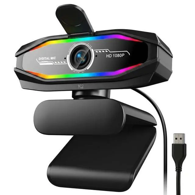 Main image of 1080P Webcam with Microphone, Full HD Web Camera for Desktop Computer, HD Light Correction Streaming Webcam, USB Computer Camera with Privacy Cover & Sync Indicator Light,Plug and Play PC Web cam