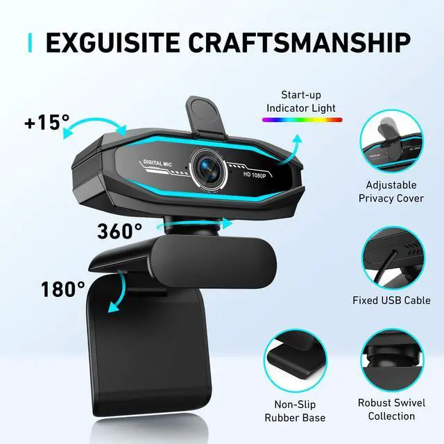 Alt view image 4 of 7 - 1080P Webcam with Microphone, Full HD Web Camera for Desktop Computer, HD Light Correction Streaming Webcam, USB Computer Camera with Privacy Cover & Sync Indicator Light,Plug and Play PC Web cam