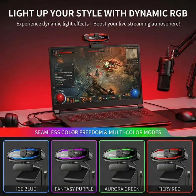 Alt view image 2 of 7 - 1080P Webcam with Microphone, Full HD Web Camera for Desktop Computer, HD Light Correction Streaming Webcam, USB Computer Camera with Privacy Cover & Sync Indicator Light,Plug and Play PC Web cam