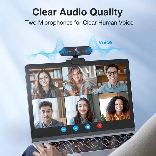Alt view image 6 of 7 - 1080P Webcam with Microphone, eMeet Nova AutoFocus HD Webcam, 96°View Web Camera w/ 2 De-Noise Mics for Laptop/Desktop, Plug & Play USB Streaming Computer Camera for Conference/Calling/Teaching/Gaming