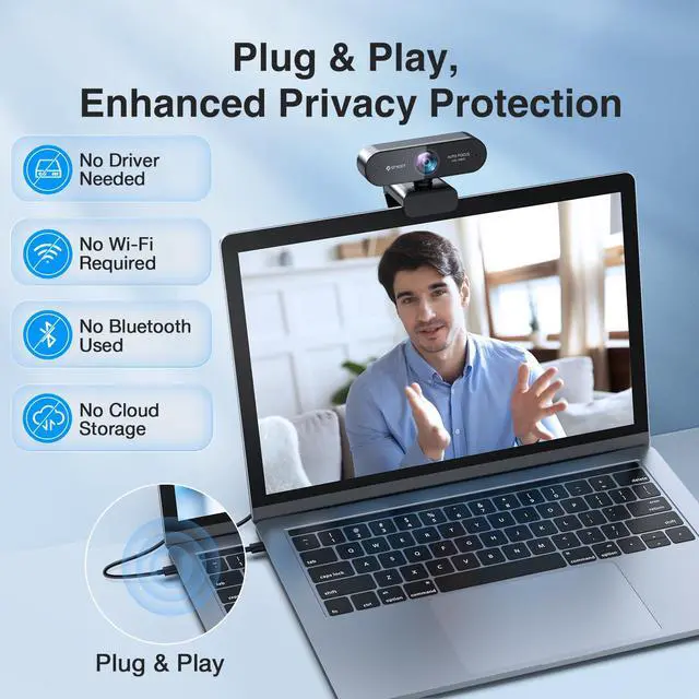 Alt view image 7 of 7 - 1080P Webcam with Microphone, eMeet Nova AutoFocus HD Webcam, 96°View Web Camera w/ 2 De-Noise Mics for Laptop/Desktop, Plug & Play USB Streaming Computer Camera for Conference/Calling/Teaching/Gaming