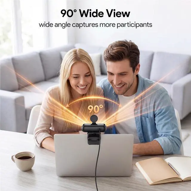 Alt view image 4 of 7 - 1080P Webcam with Microphone Noise Reduction, Auto Exposure, 90°FOV Wide Angle, Privacy Cover, USB-A to C Adapter, Plug & Play Streaming Camera for PC/Mac/Switch 2, Zoom/Teams/Skype/Meetings