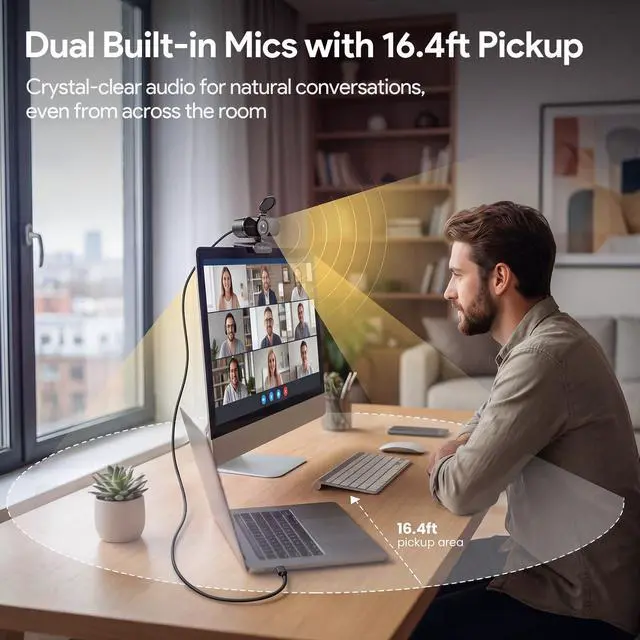 Alt view image 5 of 7 - 1080P Webcam with Microphone Noise Reduction, Auto Exposure, 90°FOV Wide Angle, Privacy Cover, USB-A to C Adapter, Plug & Play Streaming Camera for PC/Mac/Switch 2, Zoom/Teams/Skype/Meetings
