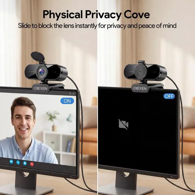 Alt view image 6 of 7 - 1080P Webcam with Microphone Noise Reduction, Auto Exposure, 90°FOV Wide Angle, Privacy Cover, USB-A to C Adapter, Plug & Play Streaming Camera for PC/Mac/Switch 2, Zoom/Teams/Skype/Meetings