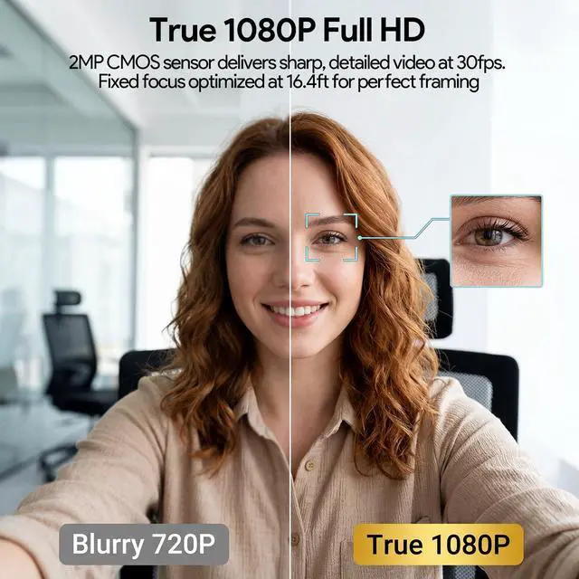 Alt view image 2 of 7 - 1080P Webcam with Microphone Noise Reduction, Auto Exposure, 90°FOV Wide Angle, Privacy Cover, USB-A to C Adapter, Plug & Play Streaming Camera for PC/Mac/Switch 2, Zoom/Teams/Skype/Meetings