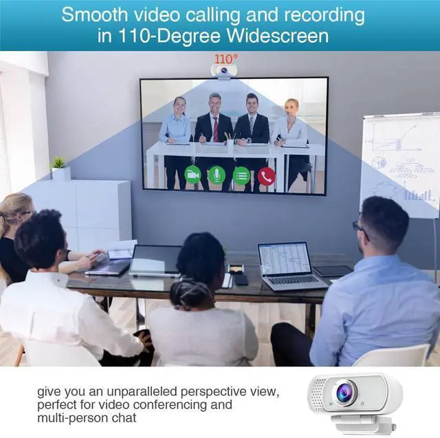 Alt view image 2 of 7 - Webcam for PC, HD 1080P Webcam with Microphone, 110° Wide Angle USB Plug & Play - Noise Canceling for Video Calls, Streaming, Gaming - Built-in Privacy Shutter & Tripod