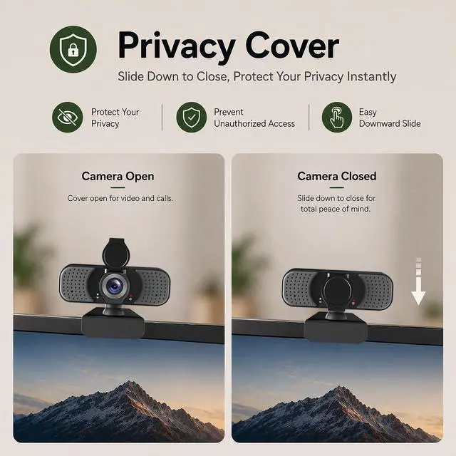 Alt view image 7 of 7 - Full HD 1080P Webcam with Microphone, Noise-Canceling, Privacy Cover, Wide-Angle Lens, Auto Light Correction, Plug & Play USB Web Camera for Laptop, Desktop, PC, Mac, Zoom, Skype Pro Series